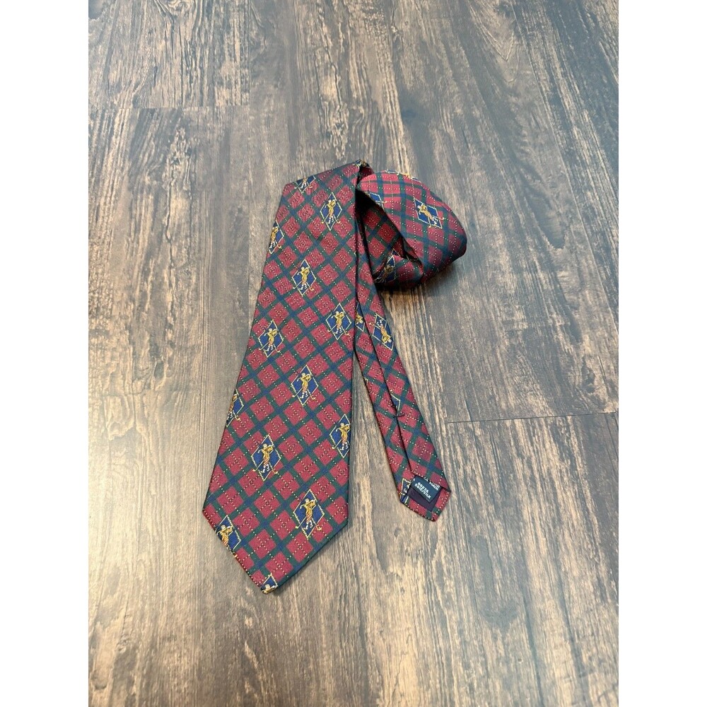 Polo Ralph Lauren 100% Silk Tie Necktie Red Polo Game Play Print Made in Canada